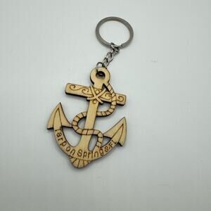 Wood keychain/Wood engraved Tarpon Springs Florida anchor nautical keychain NWOT